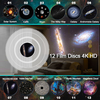 Switch Button Planetarium Galaxy Projector 12 HD 4K Film Discs 360 Degree Adjustable