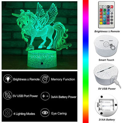 Harmless Multicolor 3D Night Light Unicorn , Practical 3D Unicorn Illusion Night Lamp