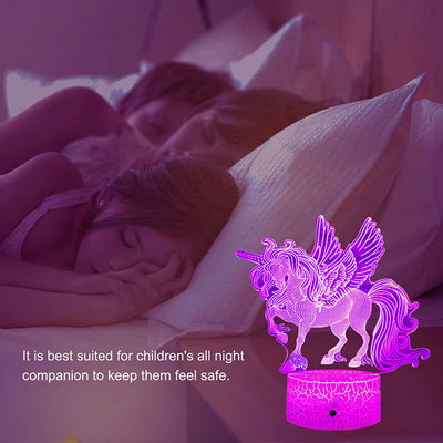 Harmless Multicolor 3D Night Light Unicorn , Practical 3D Unicorn Illusion Night Lamp