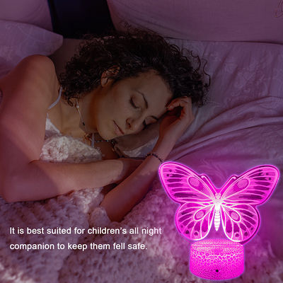 Acrylic 3W 3D Illusion Night Light Lamp Butterfly Shape For Girls
