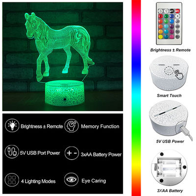 Timer Remote 3D Illusion Night Light Horse Multipurpose For Kids