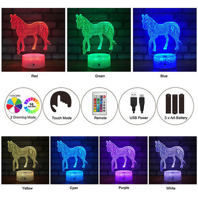 Timer Remote 3D Illusion Night Light Horse Multipurpose For Kids