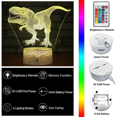 USB Portable 3D Lamp Illusion Dinosaur Multipurpose For Girls Boys