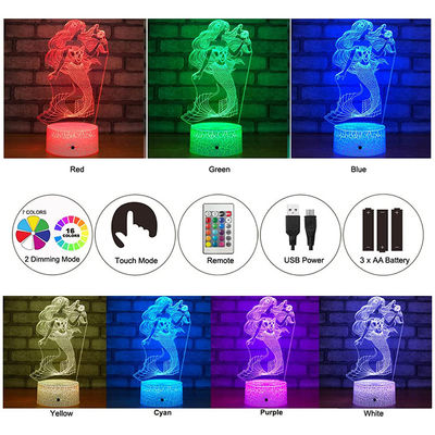 Portable Acrylic Mermaid 3D Lamp RGB LED 16 Colors Smart Touch
